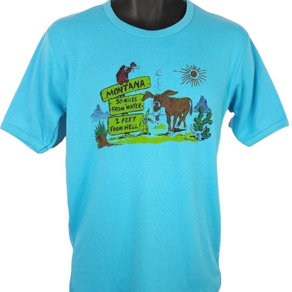 Montana Desert T Shirt Vintage 80s Vulture Donkey Rabbit Cactus Mens Size Small